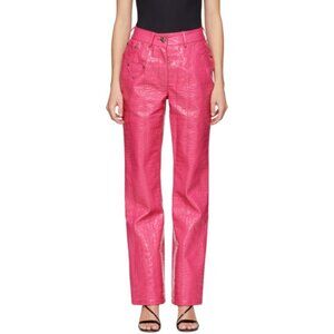 Saks Potts Pink Croc Embossed Faux Leather Latin Pants Sz 1 Small Straight Leg